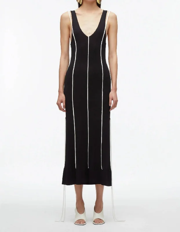 Discover Promotions V-Neck Tank Lux Viscose Dress In Midnight-Ivory