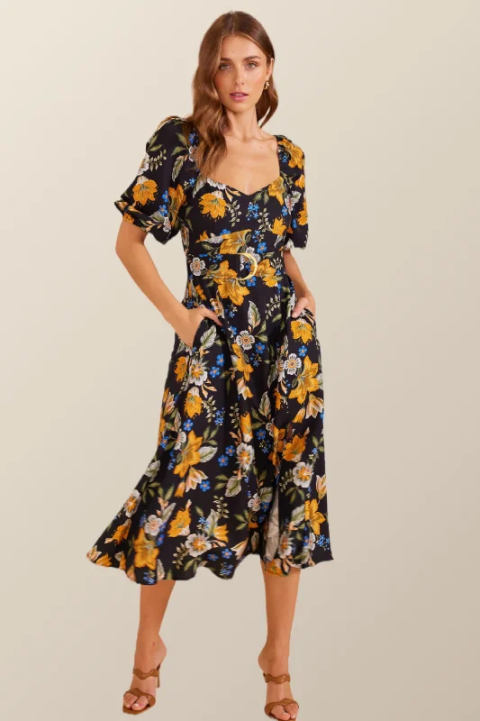 Women's Transitional Outfit MINKPINK Womens Laurene Midi Dress - Black Floral