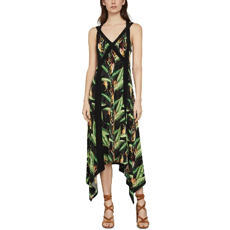 Affordable Women's Clothing Sale Online BCBGMAXAZRIA Womens Floral Print Tea Length Midi Dress