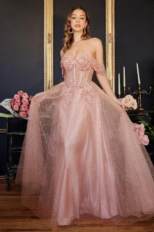 Women's Weekend Outfit Cinderella Divine CD0198 Off Shoulder Corset Long Prom Ball Gown Blush