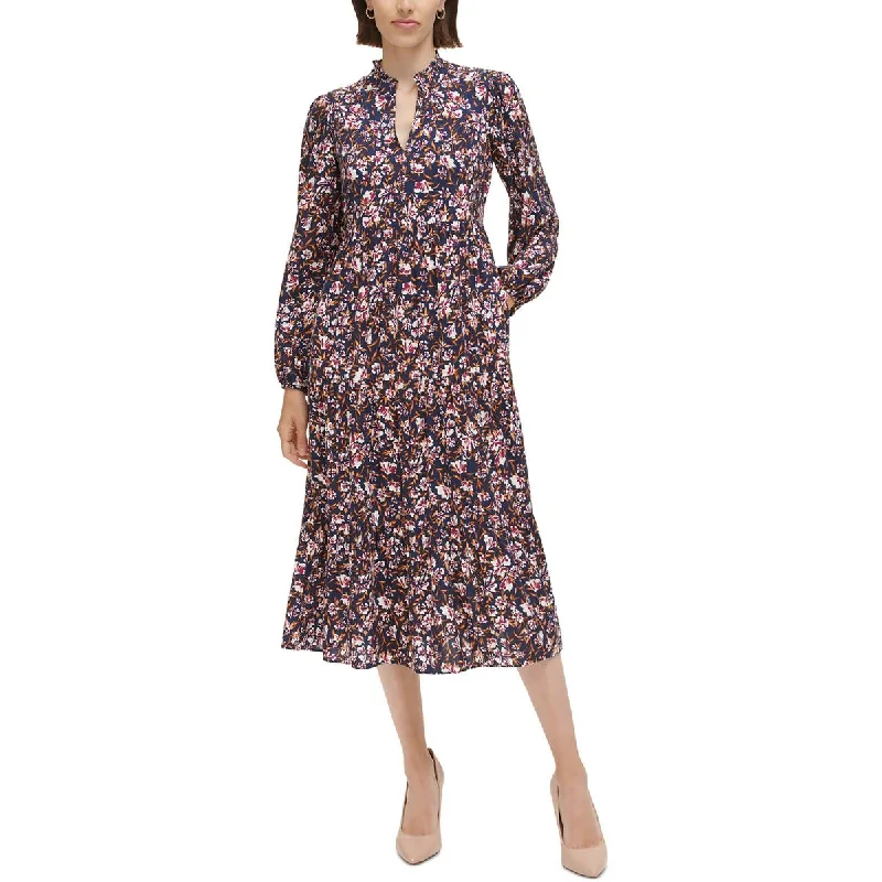 Unique Women's Fashion Pieces Jessica Howard Womens   Floral Print Split Neck Midi Dress