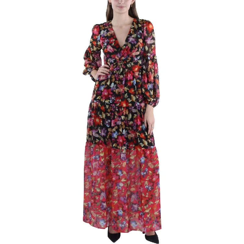 Women's Elegant Garments Vince Camuto Womens Floral V-Neck Maxi Dress