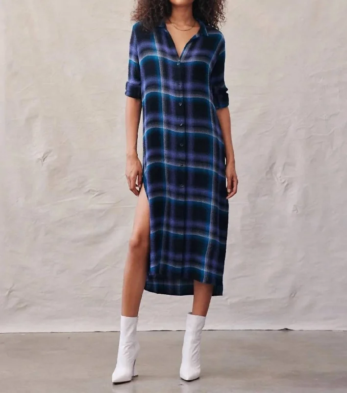 Affordable Fashion for Women Duster Dress In Teal And Violet Plaid