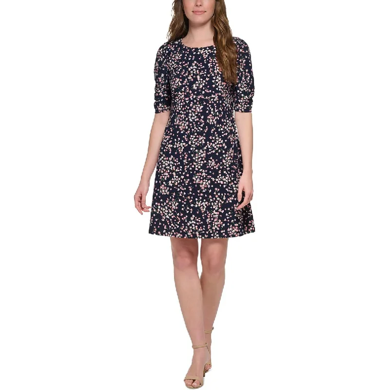 Women's Outerwear Garments Tommy Hilfiger Womens Mini Floral Print Shift Dress