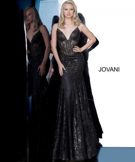 Modern Women's Apparel Jovani 3675 Prom Long Spaghetti Straps Mermaid Gown Black