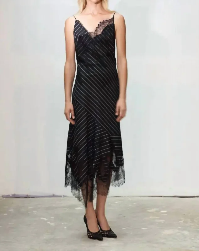 Women's Evening Garments Pinstripe Lace Strappy Cocktail Dress In Black