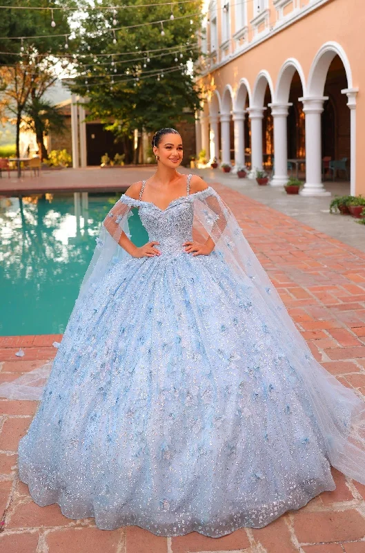 Unique Women's Fashion Pieces Amarra 54308 Long Ball Gown Cape Sleeve Quinceanera Dress Unique Women's Fashion Pieces Amarra 54308 Long Ball Gown Cape Sleeve Quinceanera Dress