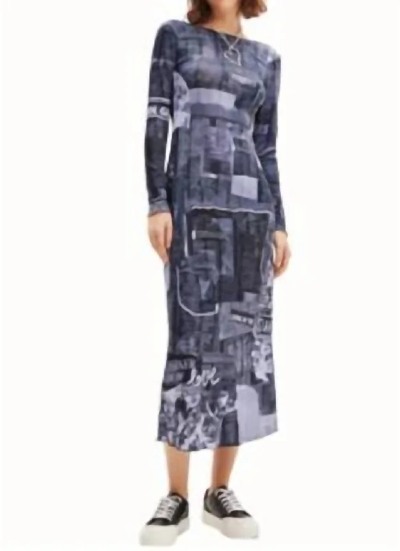 Style Without Limits Newspaper Pattern Dress In Grey