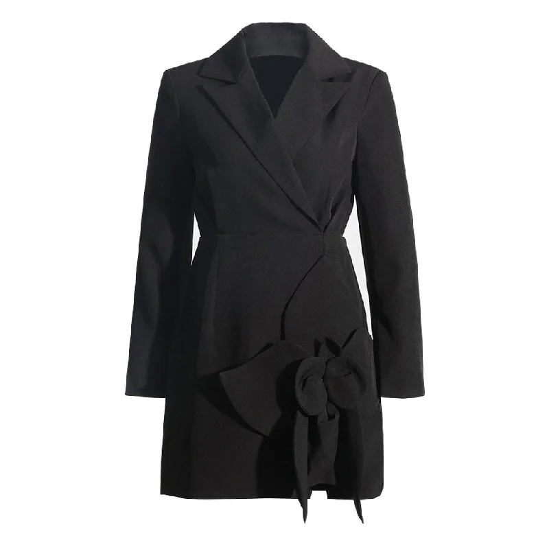 Stylish Women's Outerwear Apparel Chic 3D Floral Detail Lapel Collar Long Sleeve Tailored Mini Blazer Dress