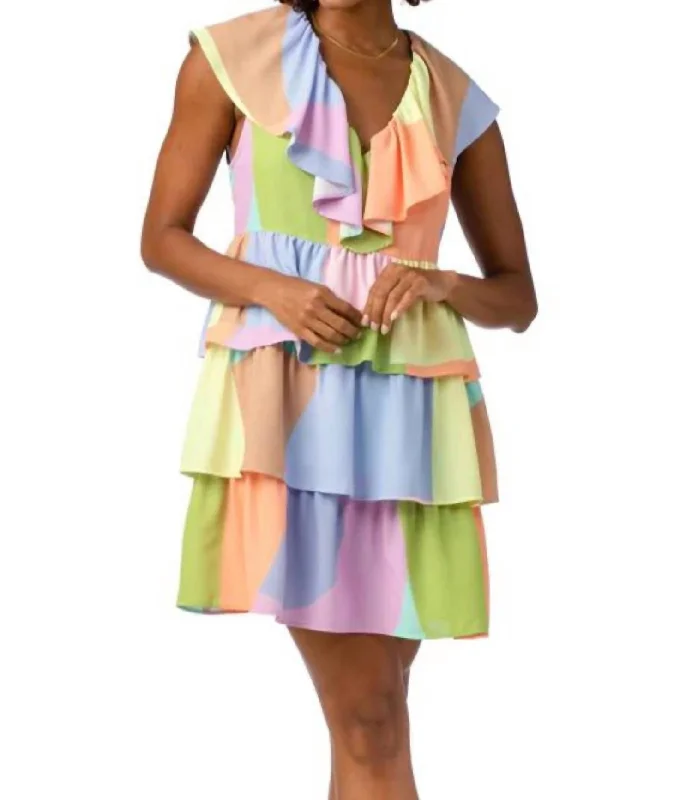 Timeless Elegance Zuri Ruffle Tiered Dress In Sunset Colorblock