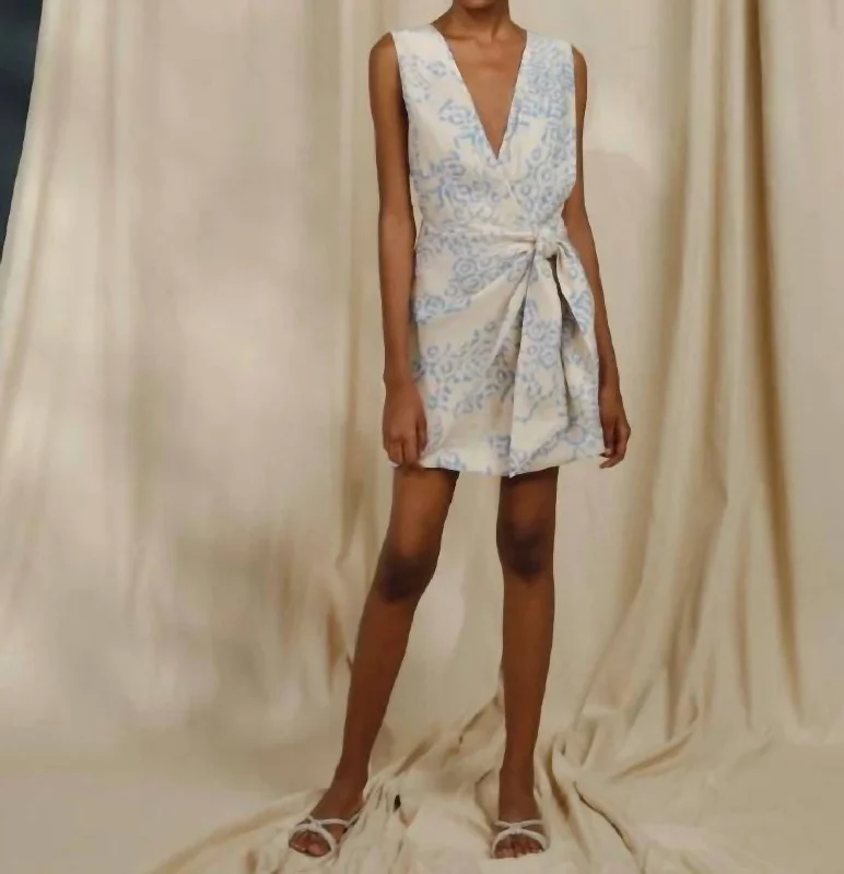 Women's Holiday Clothing Masaru Dress In Blue Ecru Print