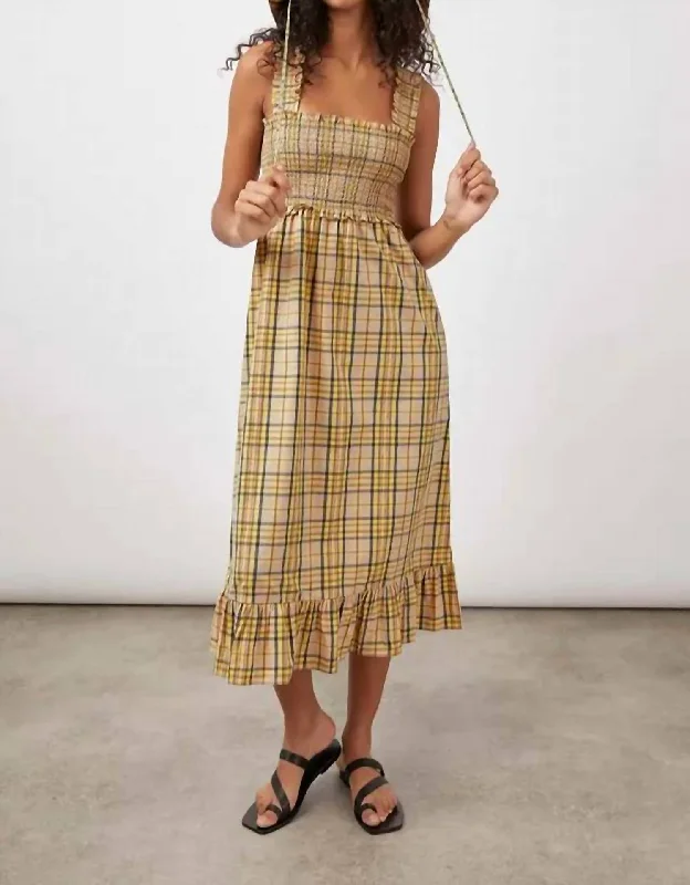 Fashion Forward, Function First Smocked Bodice Gingham Dress In Yellow