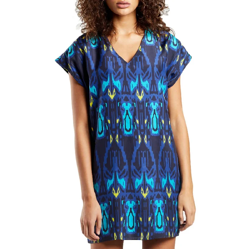 Soft Textures Andi Silk Dress In Midnight Ikat Print