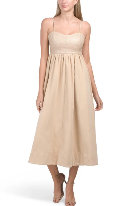 Classic Elegance Sales Kami Mixed Media Dress In Beige