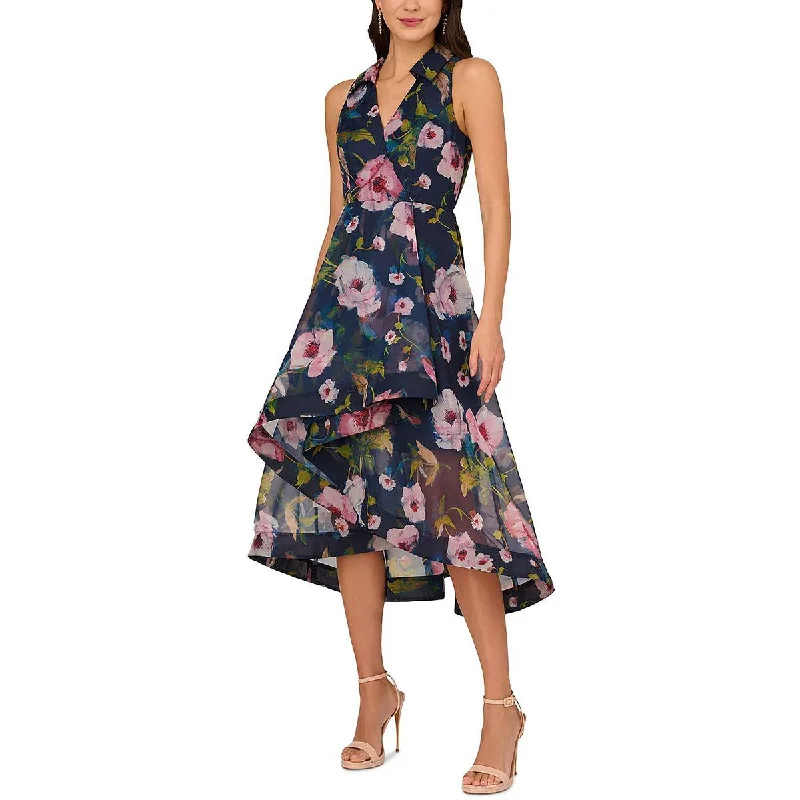 Vintage-Inspired Garments Adrianna Papell Womens Floral Print Hi-Low Wrap Dress