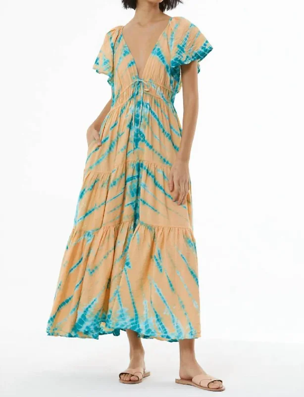 Signature Style Essentials Mara Dress In Savannah Wash/ Orange Cream