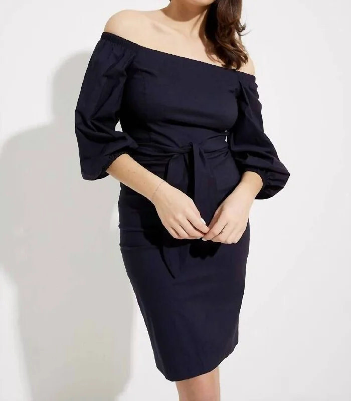 Hot Picks Cold Shoulder Belted Dress In Midnight Blue