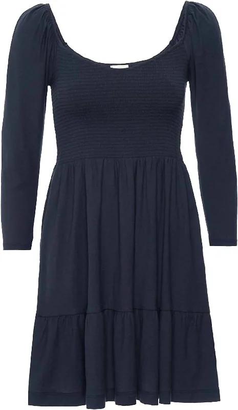 Pastel Styles Noel Babydoll Dress In Navy