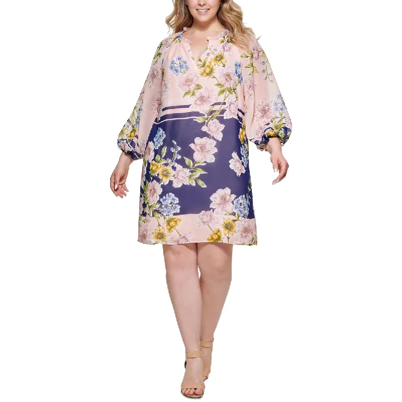 Women's Workout Garments Vince Camuto Womens Plus Floral Printed Knee-Length Shift Dress