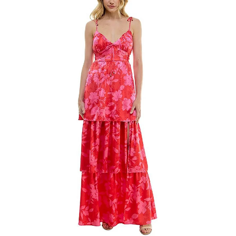 Women's Plus-Size Apparel Crystal Doll Womens Juniors Floral Ruffled Maxi Dress