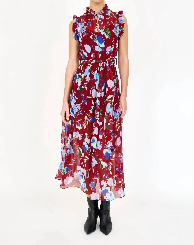 New Arrivals Willow Dress In Crimson Fleur