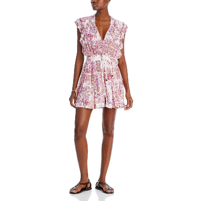 Chic Casual Wardrobe Essentials Poupette St Barth Womens Floral Button-Down Mini Dress