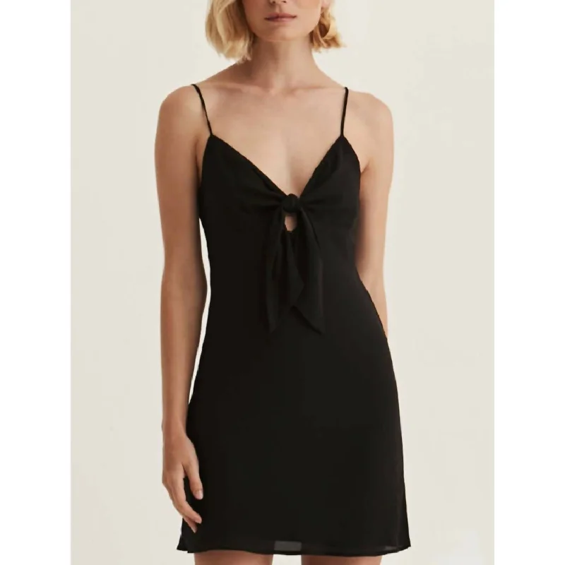 Trendy Women's Fashion Tie Front Cami Dress In Black