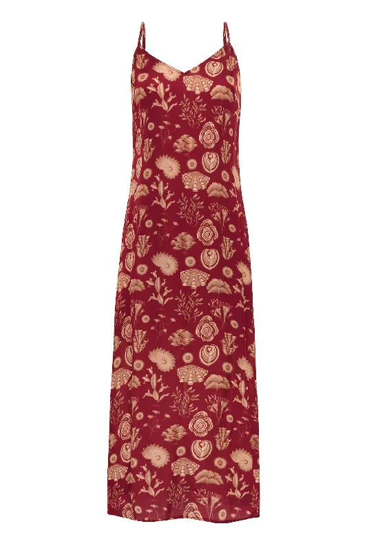 Season Transition Versatile Wear Clearance Sydney Slip Dress In Corals Burgundy