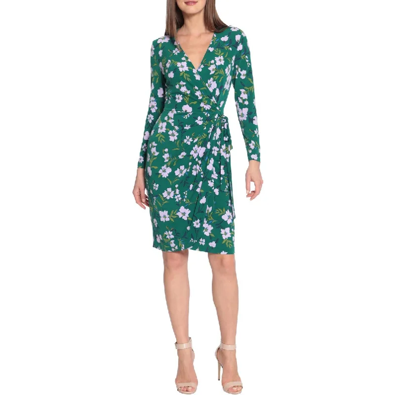 Women's Athleisure Apparel Maggy London Womens Floral Print Knee Length Wrap Dress