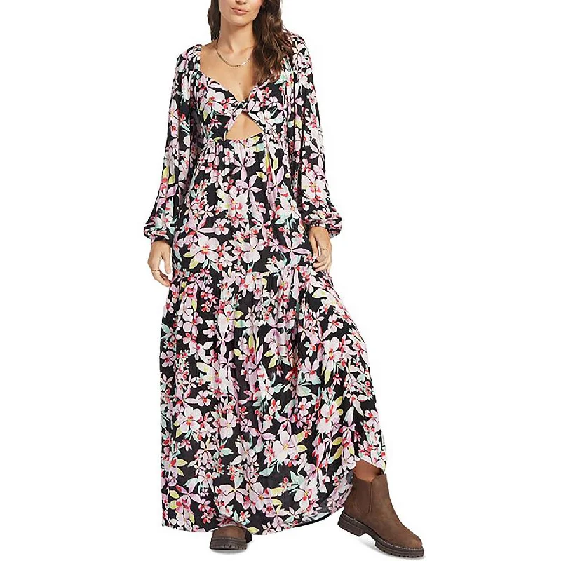 Sophisticated Women's Fashion Roxy Womens Juniors Floral Cut-Out Maxi Dress