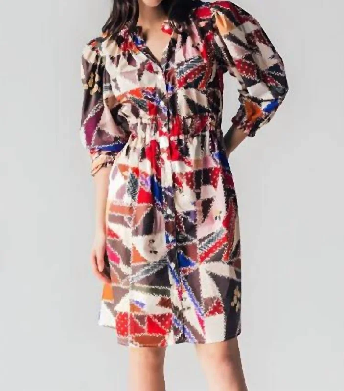 Redefining Women's Style Elastic Collar Dress In Crazy Quilt