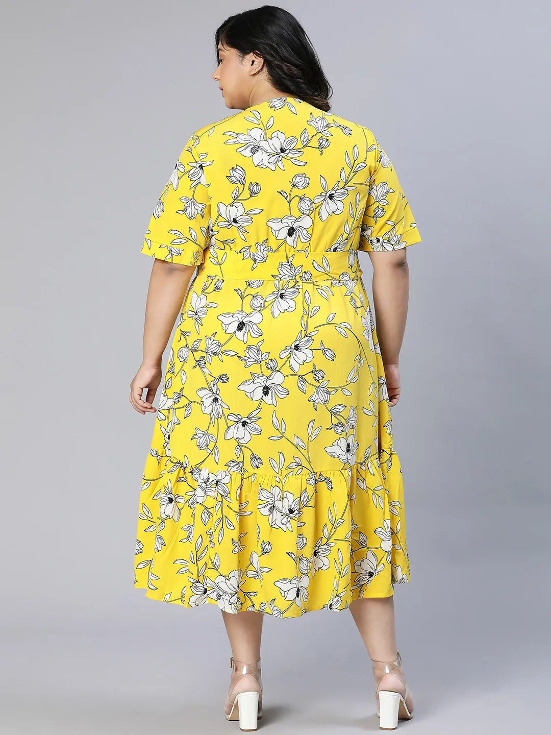 Trendy Outfits For Ladies Queen Yellow Floral Print Women Plus Size Long Dress