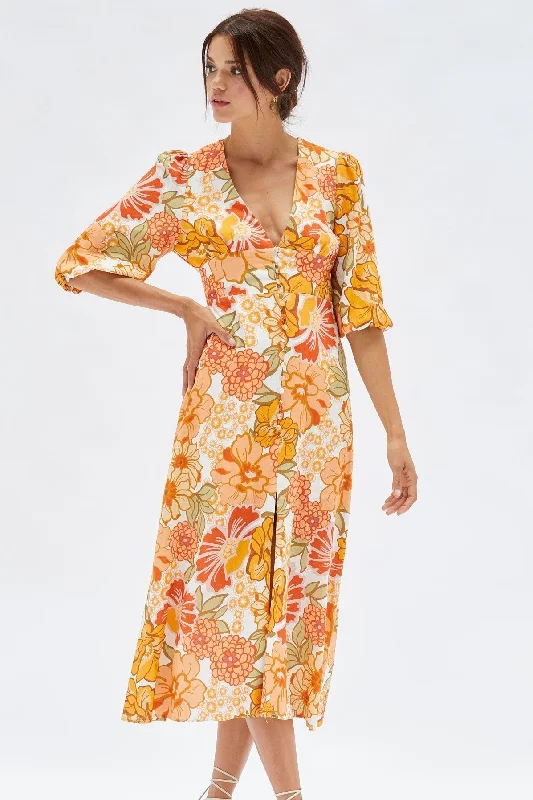 Stylish Women's Apparel MINKPINK Womens Elaheh V-Neck Midi Dress - Summer Floral