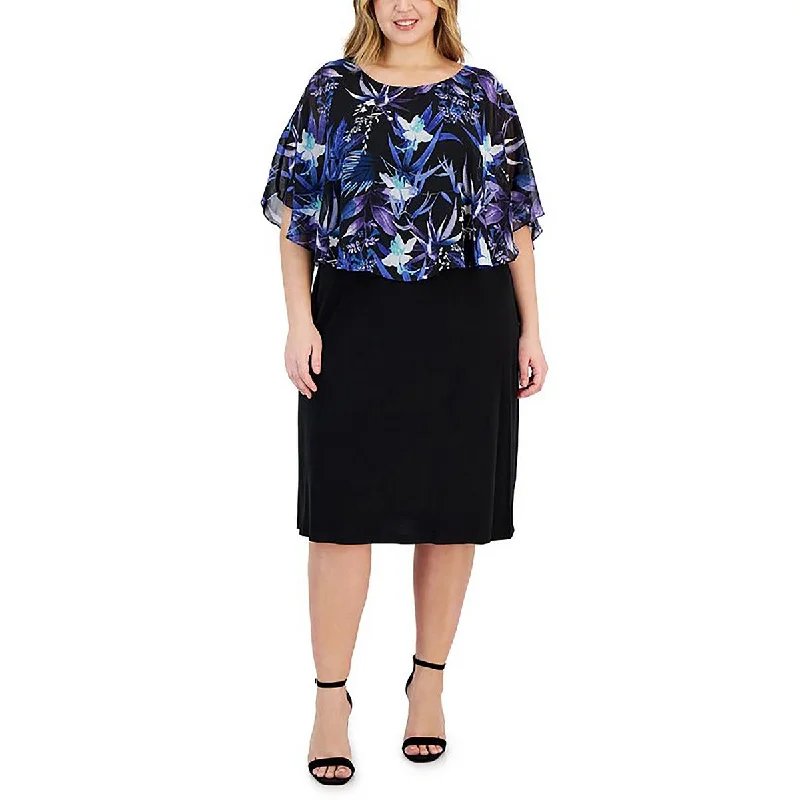 Sustainable Women's Apparel Connected Apparel Womens Plus Floral Print Cape Midi Dress