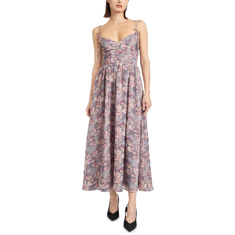 Women's Street Style Casual Wear En Saison Womens Organza Metallic Floral Print Midi Dress