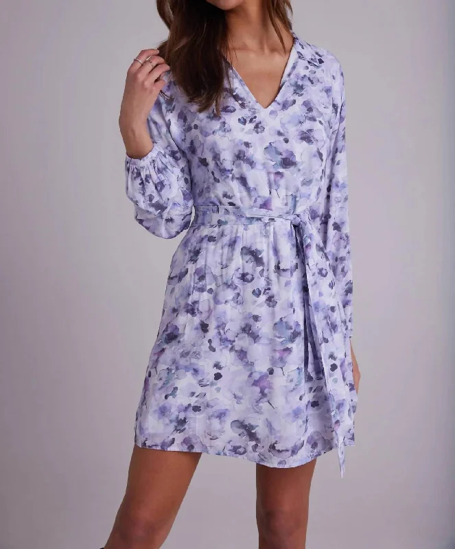 Relaxed Style Tunic Dress In Lilac Print