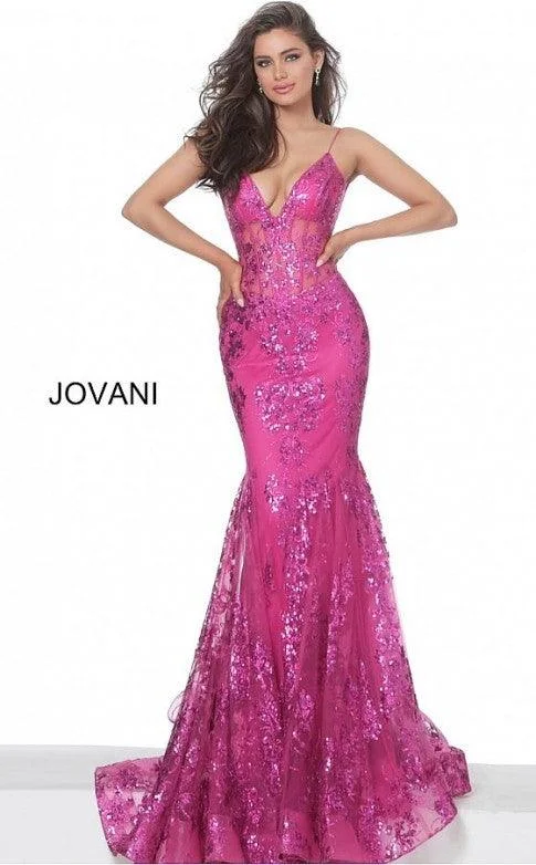 Women's Seasonal Fashion Trends Jovani 3675 Prom Long Spaghetti Straps Mermaid Gown Berry