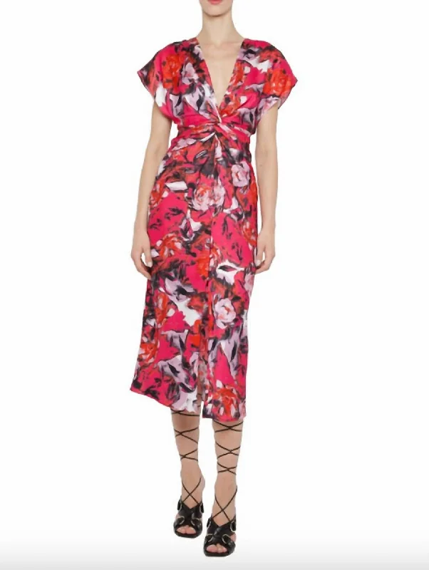 Women's Vacation Attire Printed Silk Jackie Dress In Red