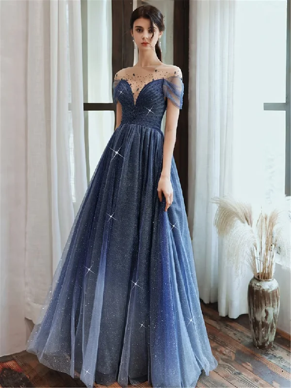 Women's Clothing With Trendy Designs Starry Blue Prom Dress Off Shoulder Floral Event Dress Sparkling Long Party Dress Aline Event Dress Gradient Long Dress Fairy Glitter Dress gh2637 Women's Clothing With Trendy Designs Starry Blue Prom Dress Off Shoulder Floral Event Dress Sparkling Long Party Dress Aline Event Dress Gradient Long Dress Fairy Glitter Dress gh2637