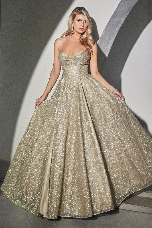 Women's Layered Outfit Cinderella Divine CD252 Sparkling Long Evening Prom Gown Champagne Gold