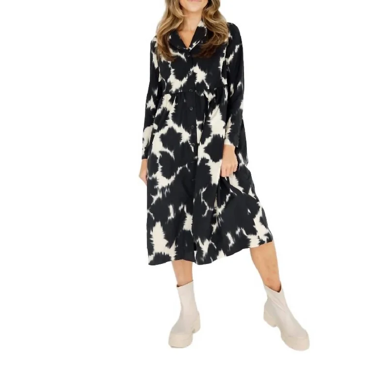 Eclectic Fashion Printed Taffeta Dress In Black/cream