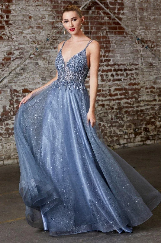 Women's Professional Outfit Cinderella Divine CD0154 Long Formal Ball Gown Prom Dress Smoky Blue Women's Professional Outfit Cinderella Divine CD0154 Long Formal Ball Gown Prom Dress Smoky Blue