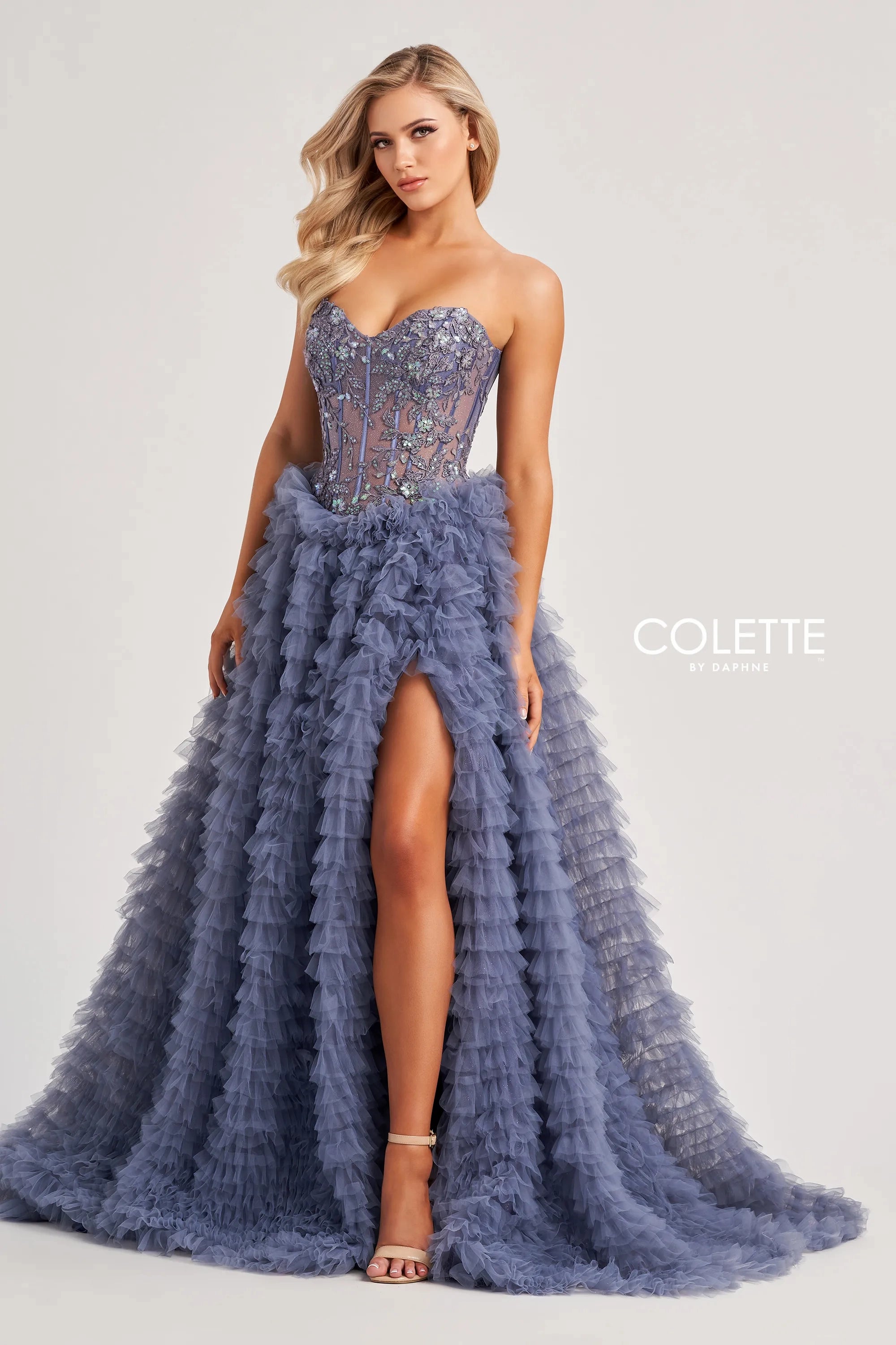 Women's Holiday Apparel Colette by Daphne CL8170 Ball Gown Glitter Long Formal Sequin Prom Dress