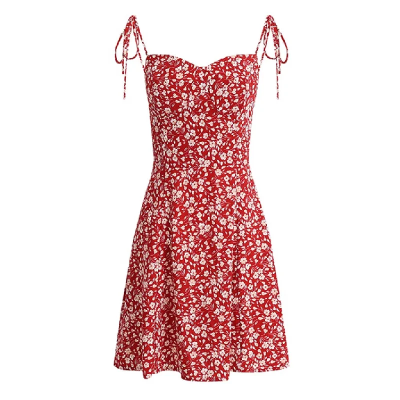 Women's Evening Clothes Sexy Sweetheart Neck Tie Strap Smocked Mini Floral Printed Sundress