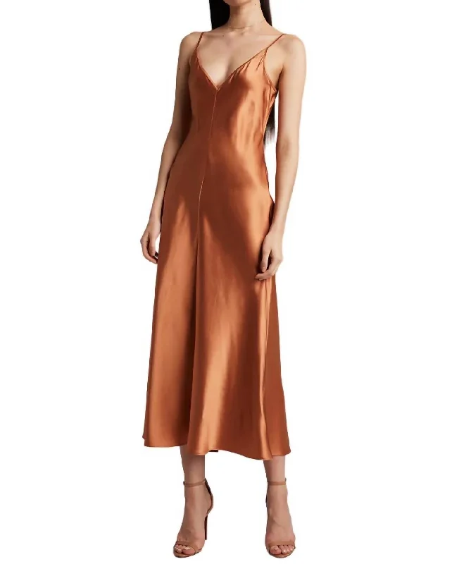 Women's Trendy Casual Clothes Long Silk Slip Dress In Terracotta