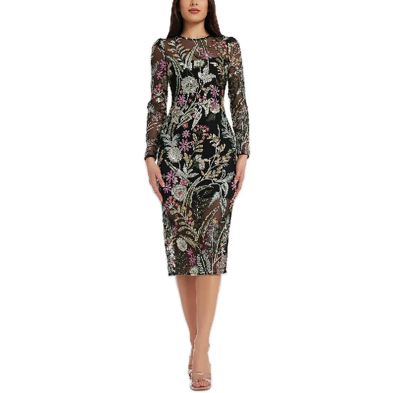 Luxury Women's Clothing Dress The Population Womens Below Knee Floral Print Midi Dress