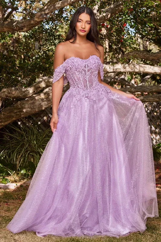 Modern Women's Outfit Cinderella Divine CD0198 Off Shoulder Corset Long Prom Ball Gown Lavender