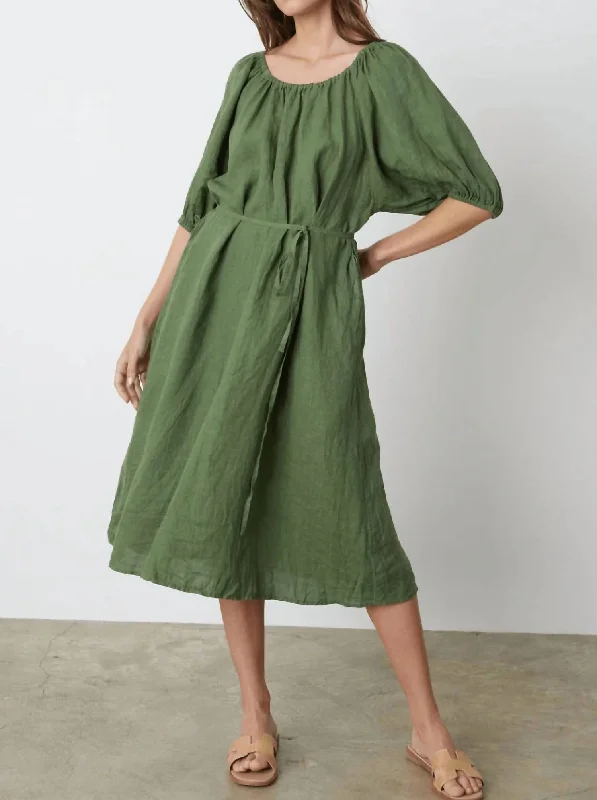 Artful Design Elly Linen Dress In Basil