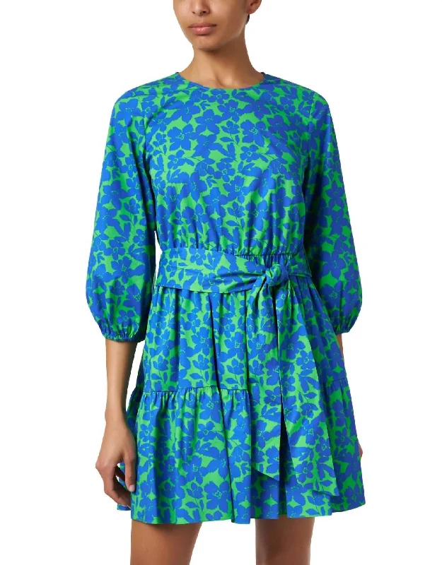 Forward Trendsetter Becca Print Cotton Dress In Blue & Green