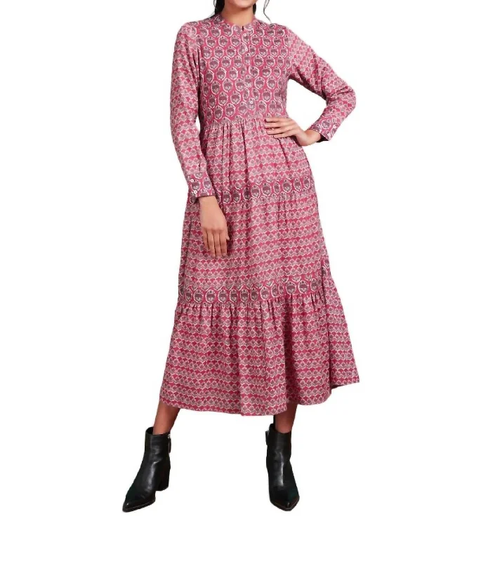 Bold Silhouette Wool Diwali Dress In Red Gwnyth